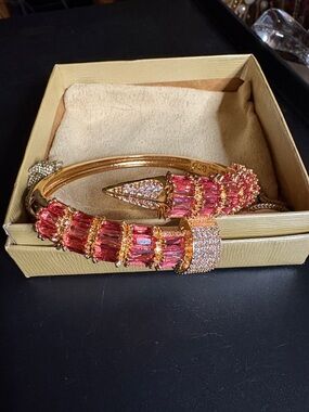 Pink Crystal Gold-Tone Cuff Bracelet - Elegant Women's Jewelry